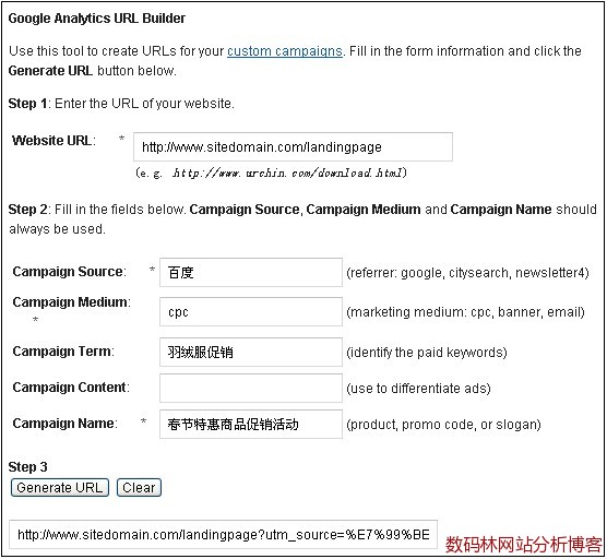 Google Analytics提供URL生成工具